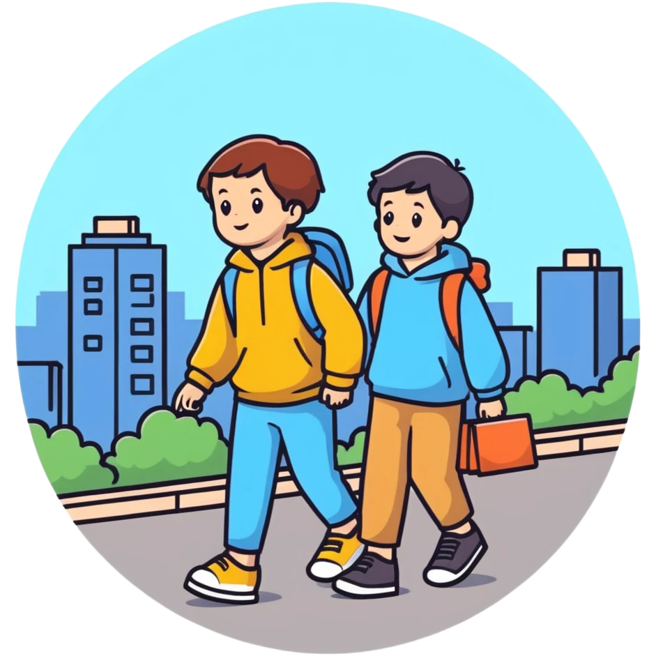 Sister and brother walking in a busy city emoji