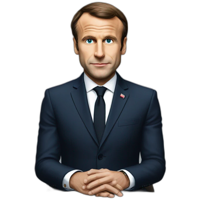 Macron met un bras tendu devant sa tête emoji