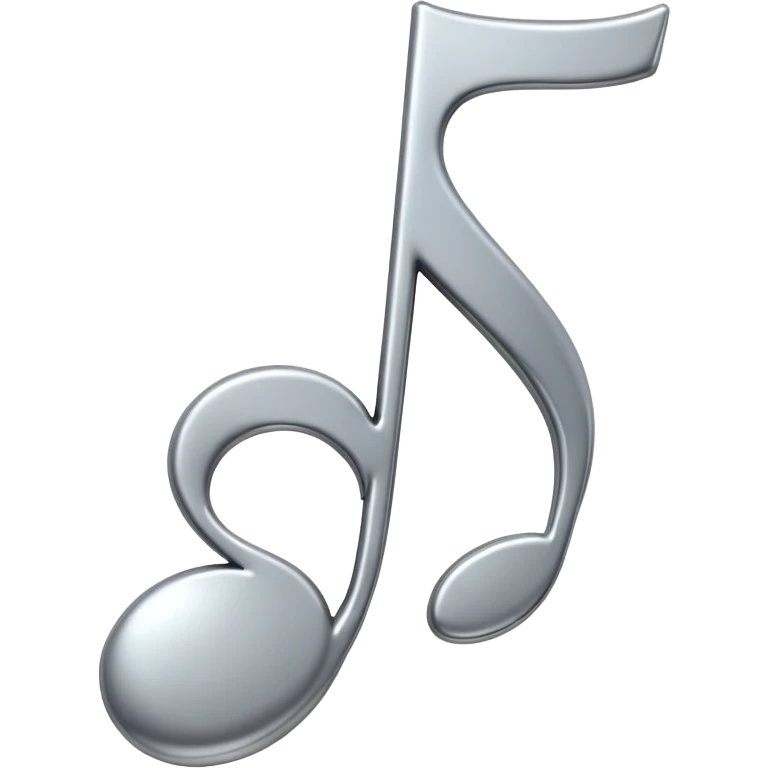 Minimal emoji icon of a single metallic silver music note, clean shape, smooth edges emoji