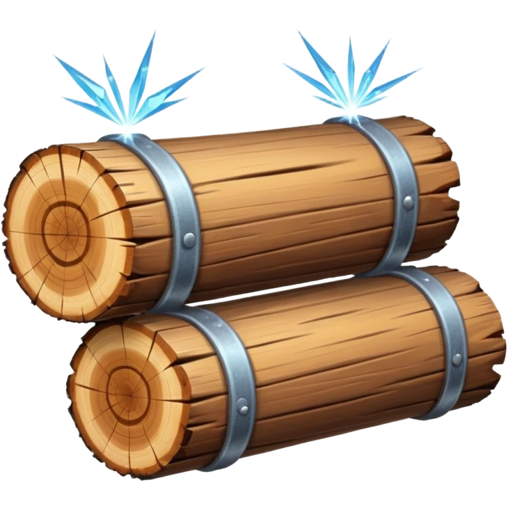 two logs, one propped up sideways on the bottom log, with a sparkle in the foreground. the log should not have a hole in the center. emoji