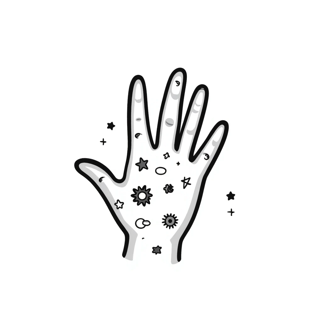 mystical hand with celestial symbols emoji