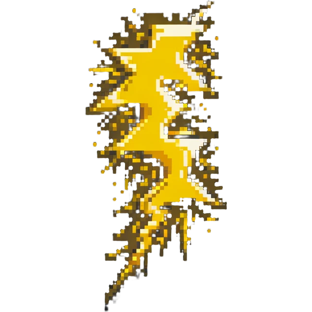Speed power-up sprite, 64x64 pixels, bright yellow and gold lightning bolt symbol centered on tile, clean pixel edges, glowing effect, simple recognizable design that clearly communicates speed increase emoji