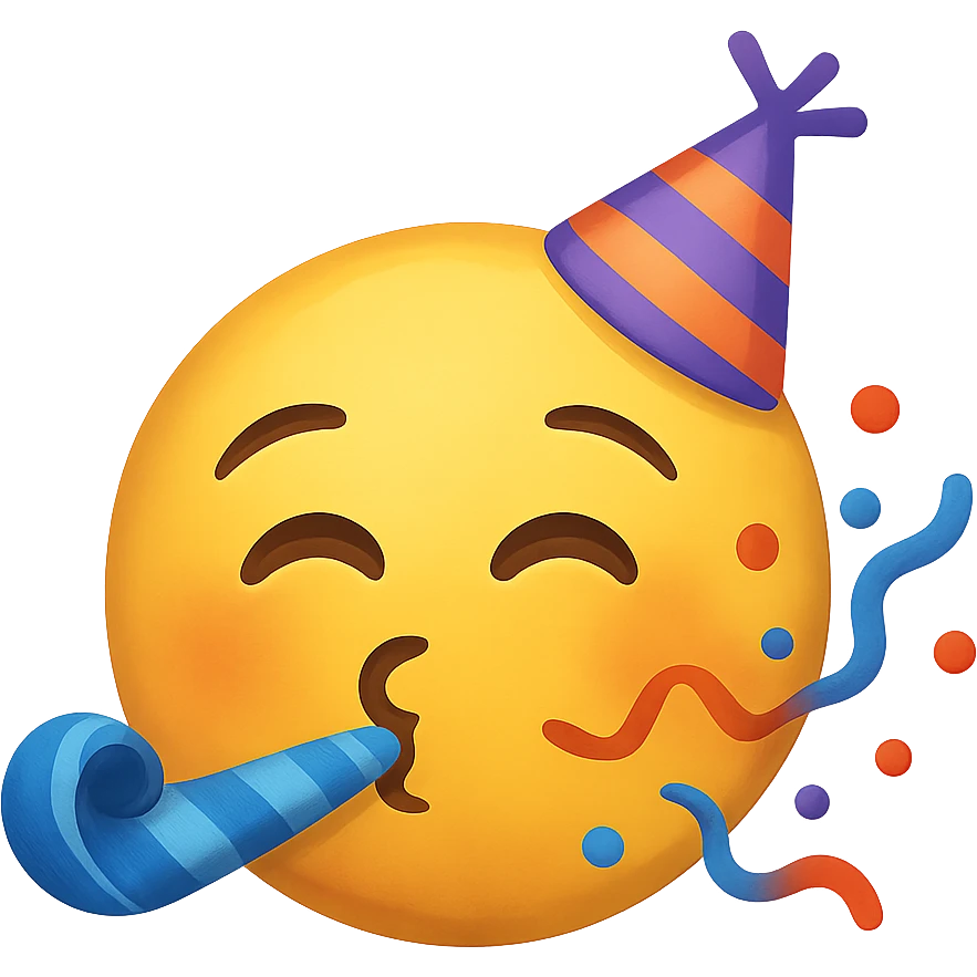 yellow face with party streamer emoji, digital illustration emoji