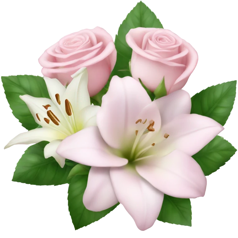 bouquet of light pink roses and white lilys emoji