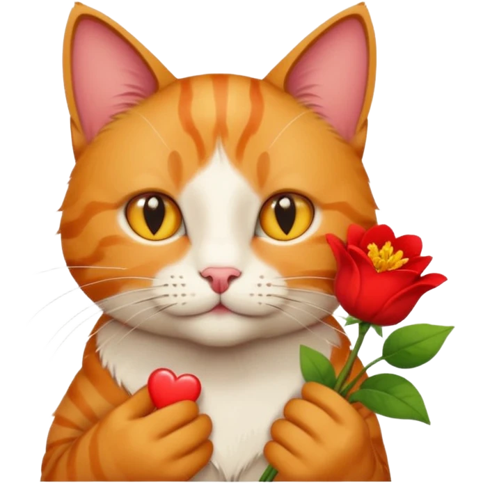 Male cat holding heart and flower emoji