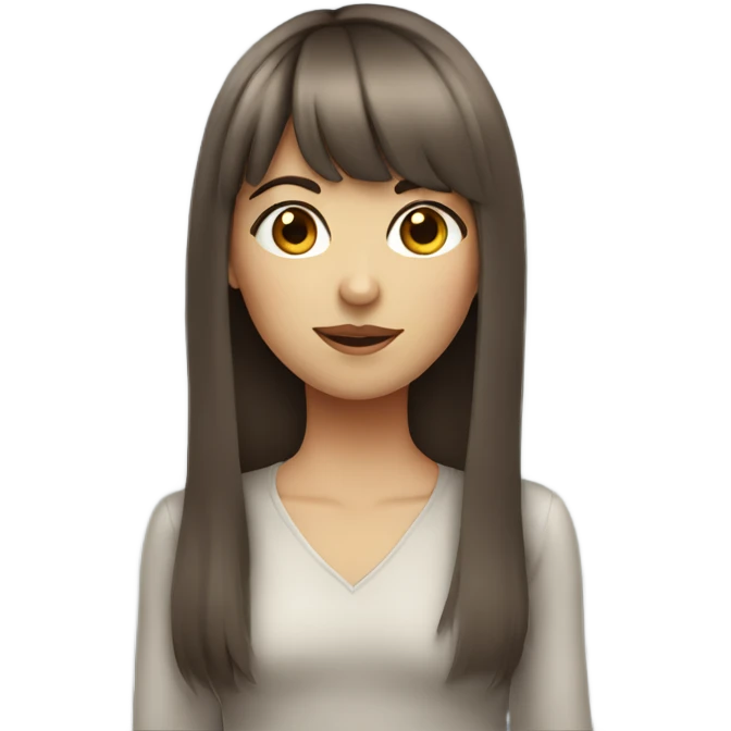 girl with long brown hair with bangs and gray eyes emoji