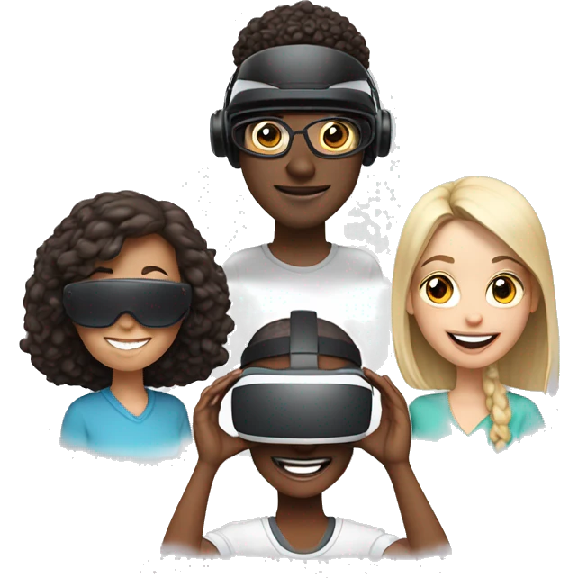 3 people different races, happy, wearingVR headsets emoji