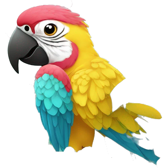 Floral flowers parrot Summer beach cyan pink mustard yellow multicoloured parrot macaw bird holding a plant vine in beak Spanish Italian Mediterranean style floral emoji