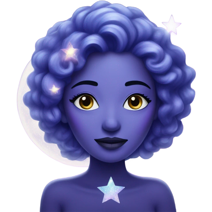 mystical woman with white skin with sparkling galaxy hair with moon and stars in purple and blue shades emoji