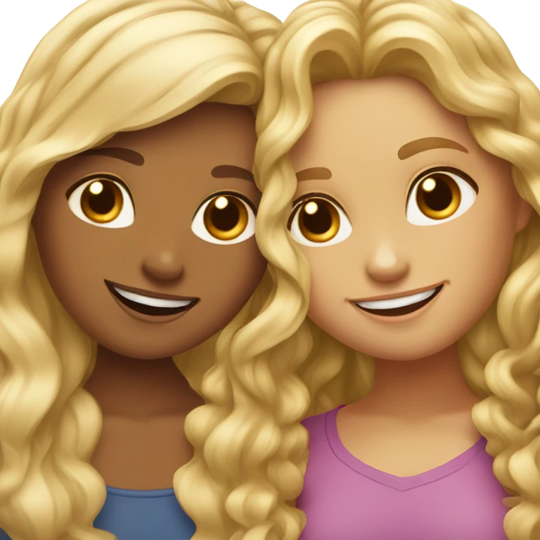 blonde straight hair girl and brown curly haired girl best friends emoji