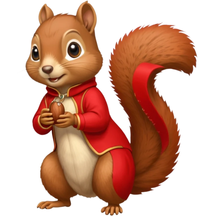 Thin and tall squirrel with nut, wearing red clothes emoji