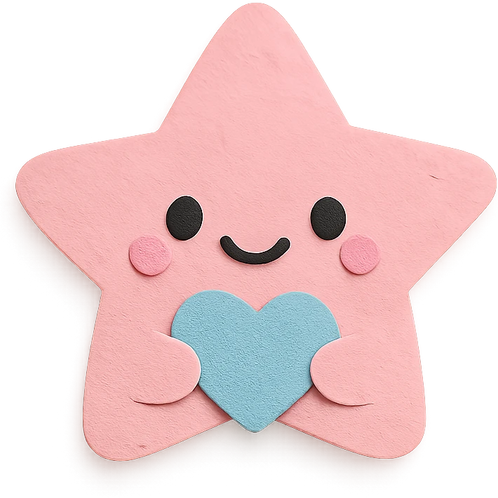 adorable pastel pink star holding a tiny pastel heart, no arms or legs, full body, transparent background, kawaii paper craft style emoji