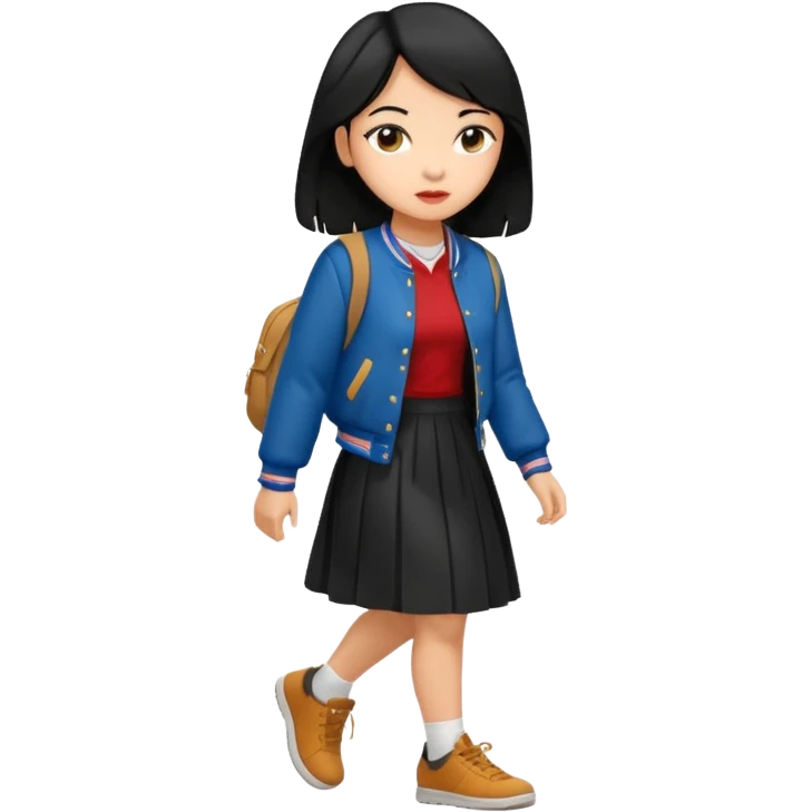 black color long hair girl with varsity jacket and long skirt walking  emoji