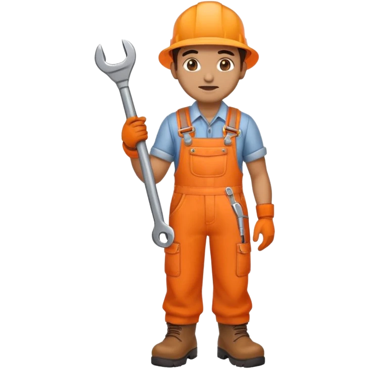 indian engineer orange overalls, boots holding a spanner emoji