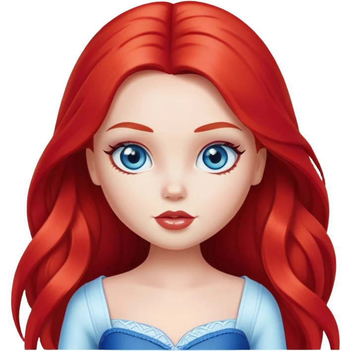 pretty bratz girl, bright red long hair, blue eyes, white skin emoji