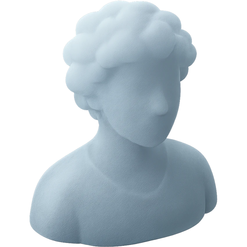 front view of a person from shoulders up, entirely composed of voluminous clouds, matte glass style emoji