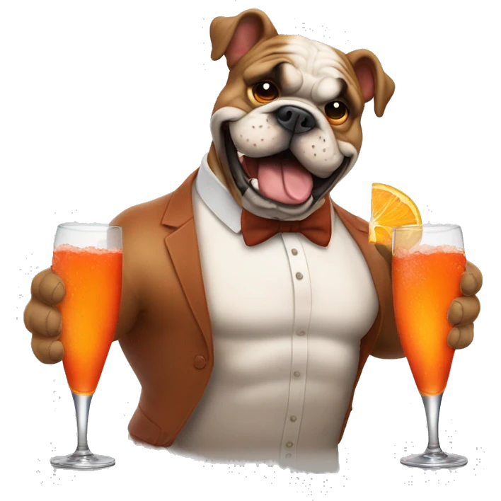 a bulldog winning trivia at a bar while drinking an aperol spritz emoji