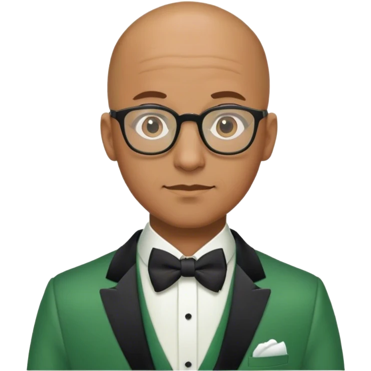 Brown bald man with glasses green tuxedo  emoji