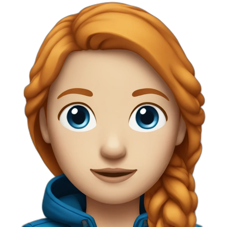 Straight, ginger hair and blue eyes woman with a Canadian jacket emoji