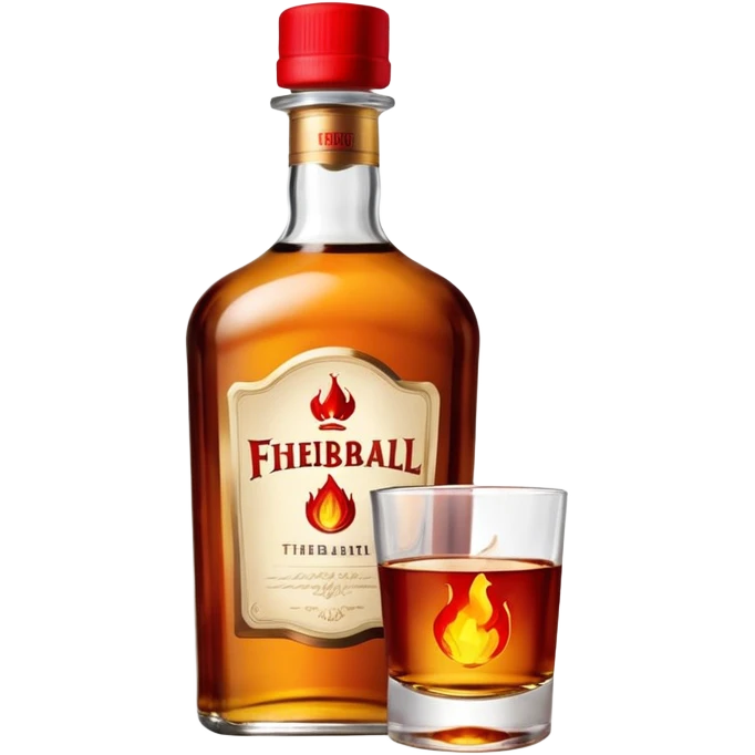 Small bottle of whiskey that says fireball in big capital letters with a red cap and the whiskey is smiling it’s so happy  emoji