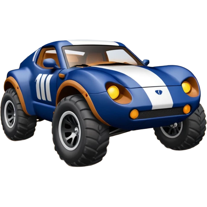 Side view of Midnight blue Local Motors Rally Fighter off road rc car driven by a Guinea pig  emoji