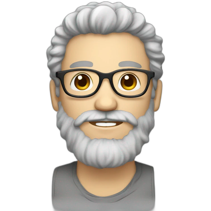 man white-skinned with long gray and brown hipster  beard and curly hair and glasses emoji