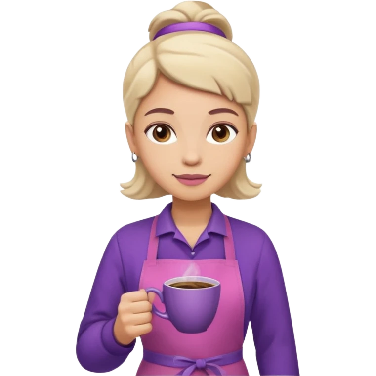 Create 3D minimalist emoji in the style of Coffee Lover — a coffee shop and roastery brand.
Style: cozy, warm.
Colors — purple-pink range.
barista with coffee emoji