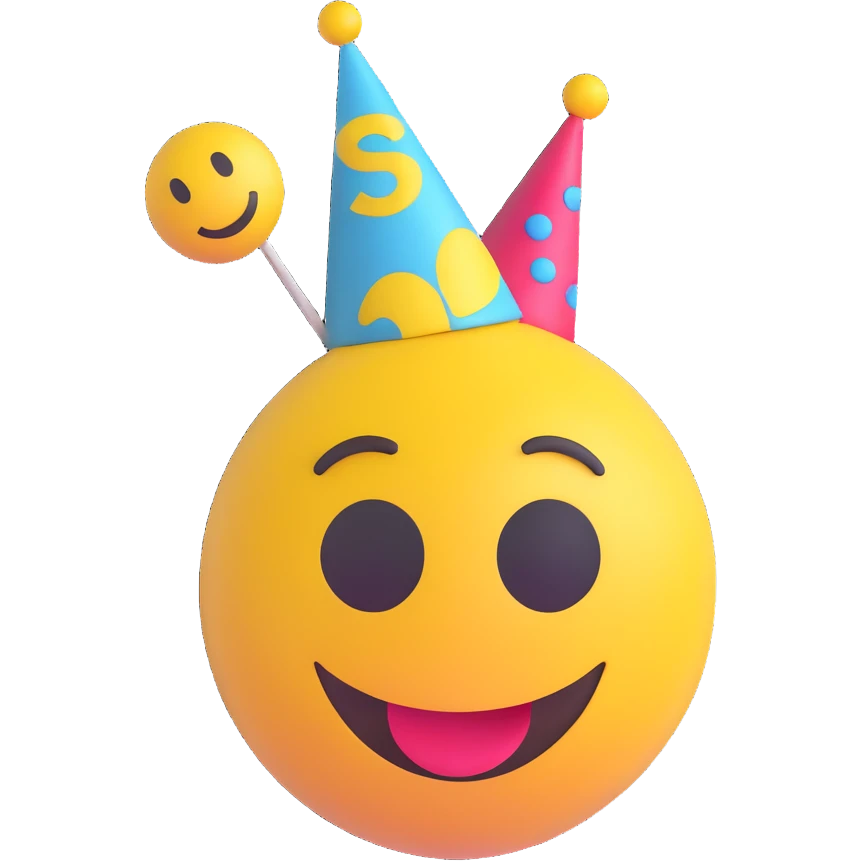 3D smiley emoji, round shape, party face, with the text "szétcsapva" emoji