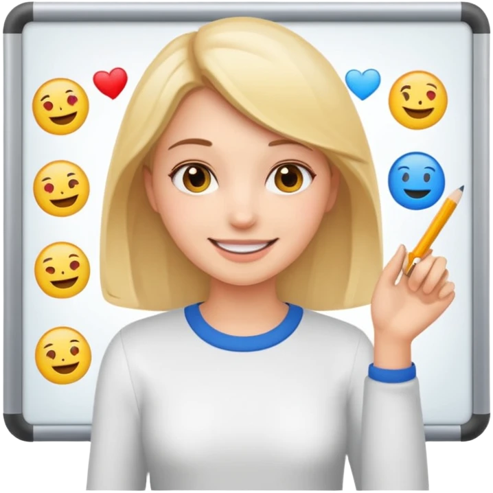 Make an emoji of a girl who is teaching how to make emojis on a board emoji