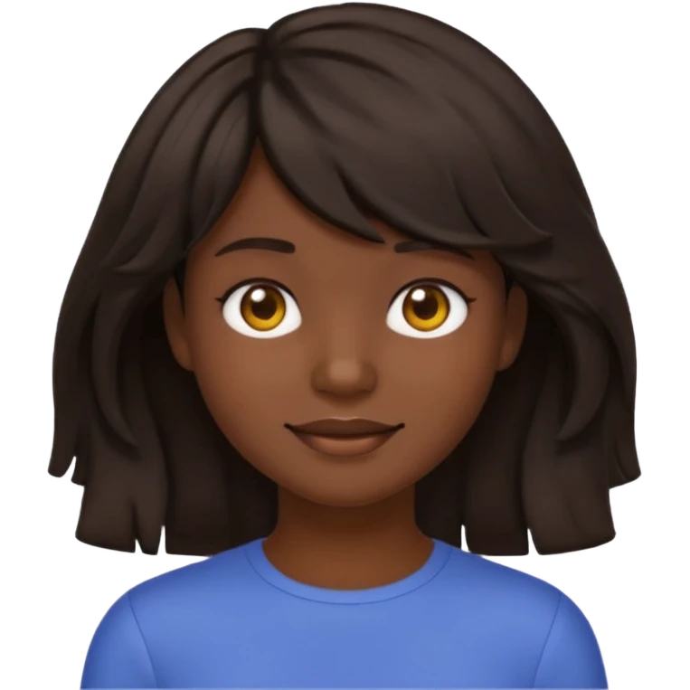 À emoji that don’t smile Dark brown thick hair, medium-length textured top with loose natural waves, short tapered sides, soft messy fringe, natural volume emoji