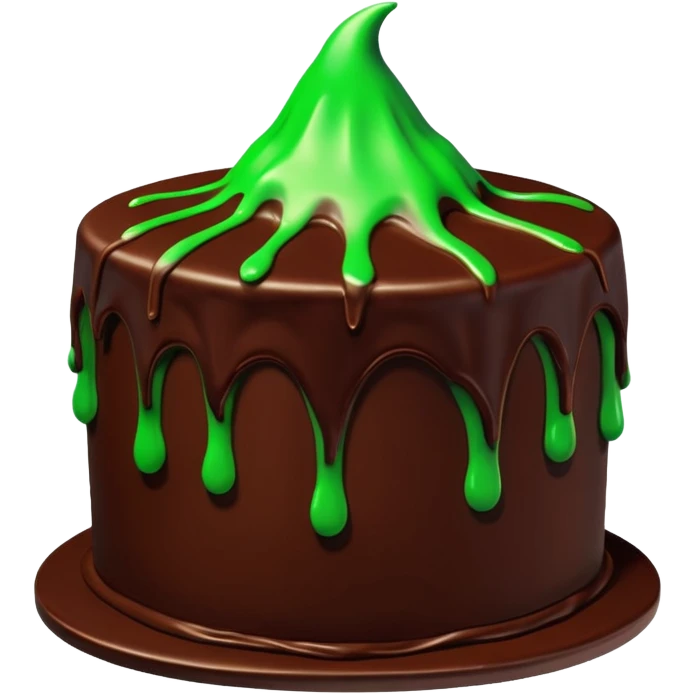 Chocolate Halloween cake with glowing green frosting dripping down the sides emoji