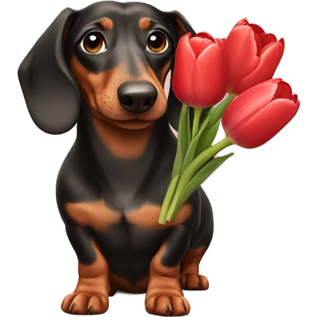 Dachshund holding tulips  emoji