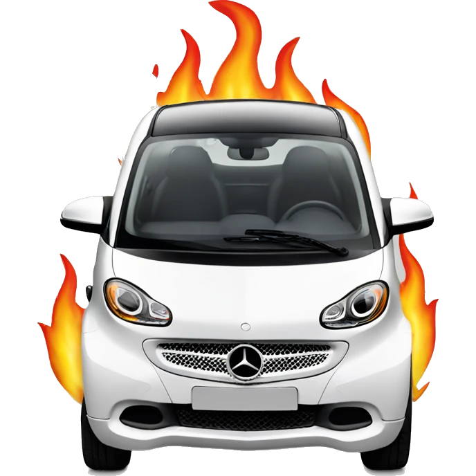 White Mercedes fortwo smart car with flames behind it  emoji  emoji