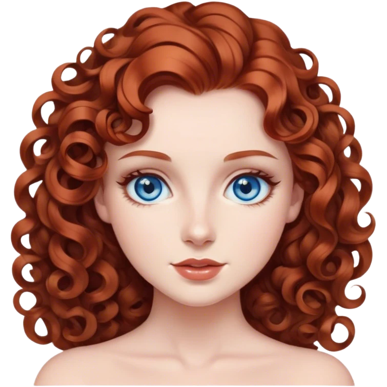 lady with Fair skin, auburn hair, elegant curls, blue eyes, soft youthful features, delicate beauty emoji