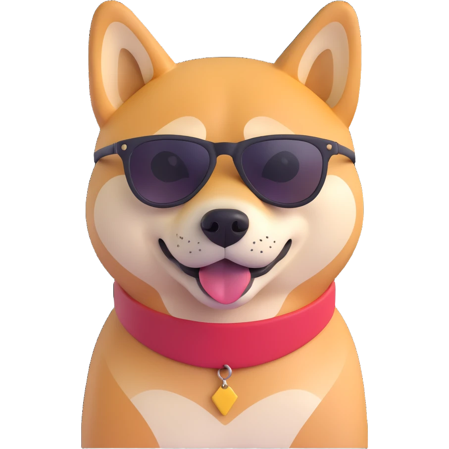shiba inu, with sun glasses emoji