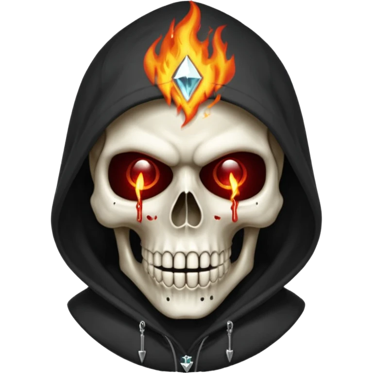 Bro I wanna skull with hoodie on the hoodie has to be on fire and I want matrix blood with the codes and weird numbers spilling out eyes and mouth almost give him a diamond grill in his mouth make it shinny where is the matrix symbols  but trix across his forehead in matrix symbols emoji