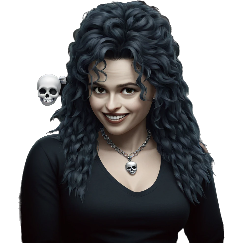 smiling girl with skull necklace emoji