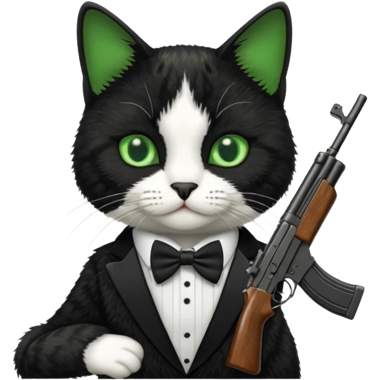 tuxedo cat with an ak47 gun emoji
