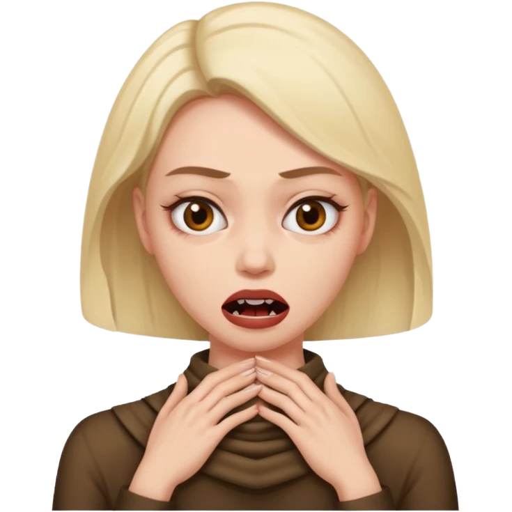Woman with her hands around her neck making a scary face emoji