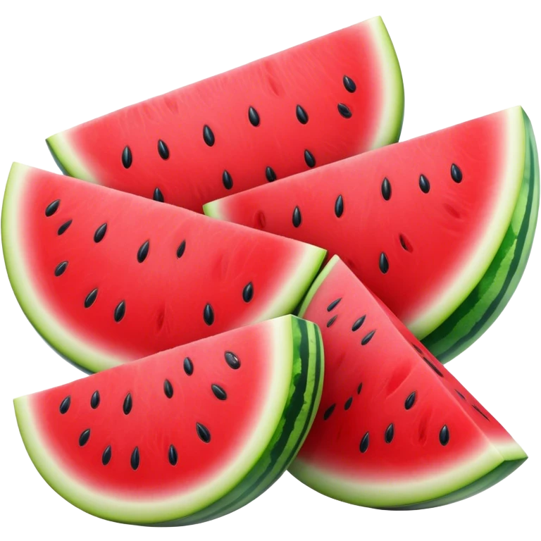 Cinematic juicy watermelon, thick slices revealing vibrant red interior, glossy and glistening with tiny black seeds, fresh and refreshing, soft glowing background, summer vibes. emoji