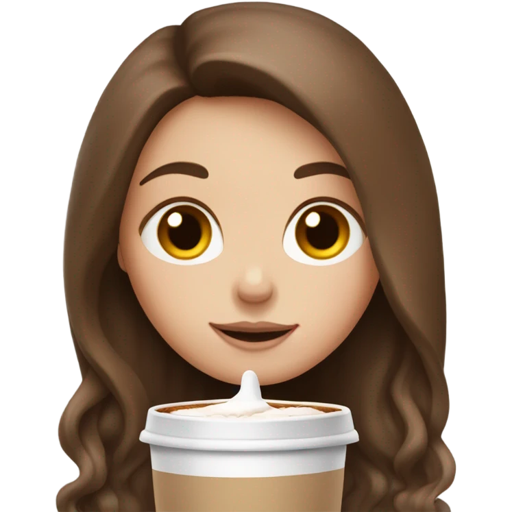 white girl with brown long hair and a hot chocolate emoji