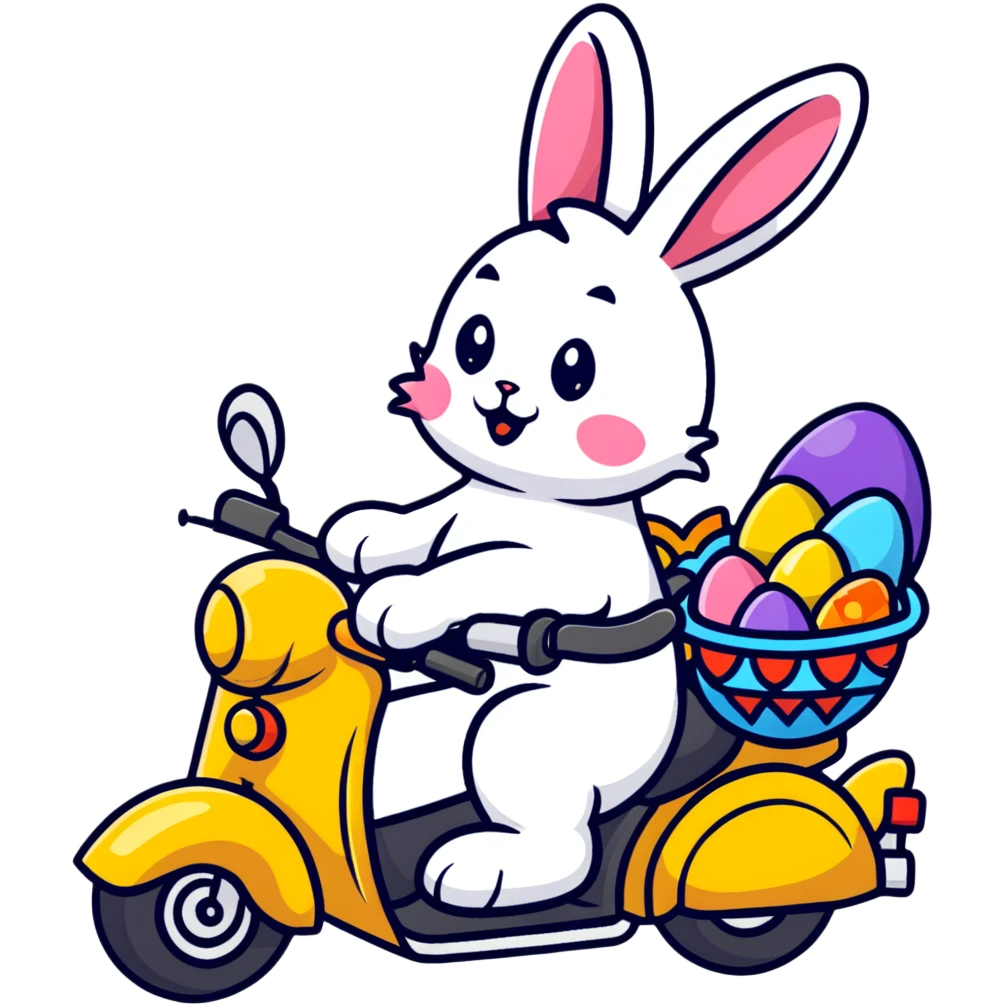 Easter bunny riding a motorcycle with Easter eggs emoji