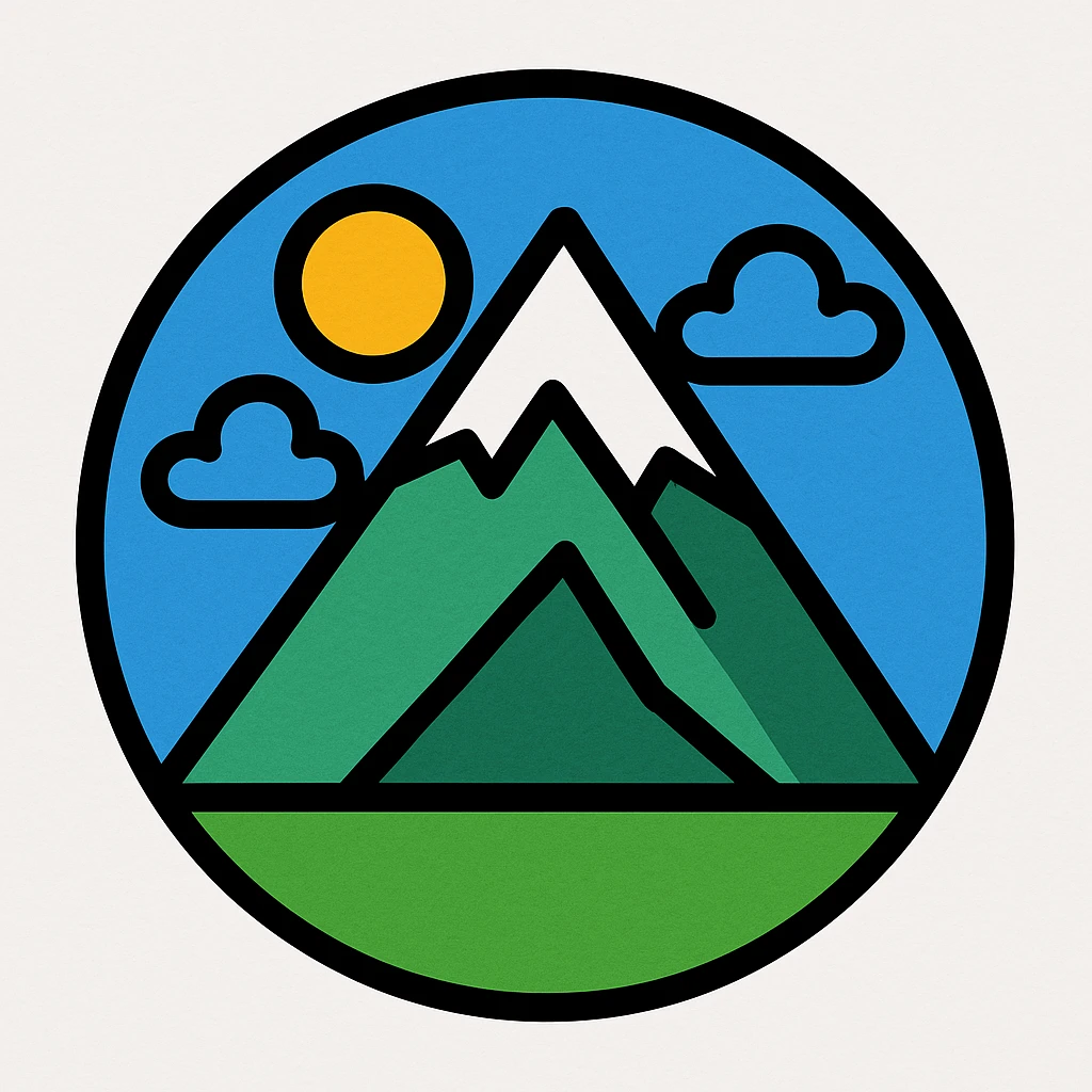 little alchemy style icon
subject: mountain
border: medium-black
shape: round, circular
background: white
style: full color fill with medium black outlining emoji
