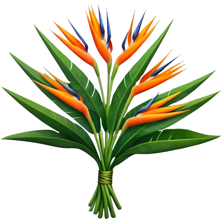 big bouquet Strelitzia Reginae, luxuriant, stem, leaf emoji