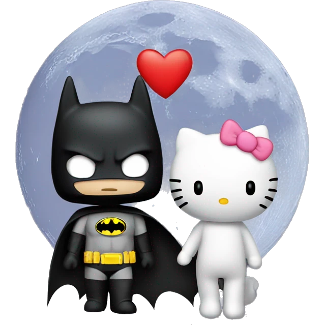 Hello kitty and Batman kissing under moon emoji