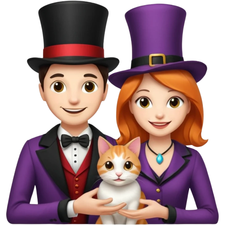magician couple and their pet cat emoji