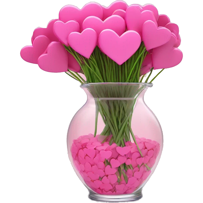 10000000 huge pink hearts on stems in a clear glass vase emoji