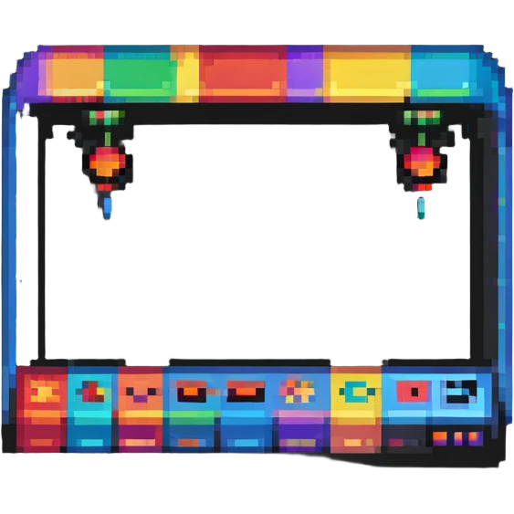 Add a retro arcade background with pixel art details, arcade machines, and neon signs. Keep the pixel art style. emoji