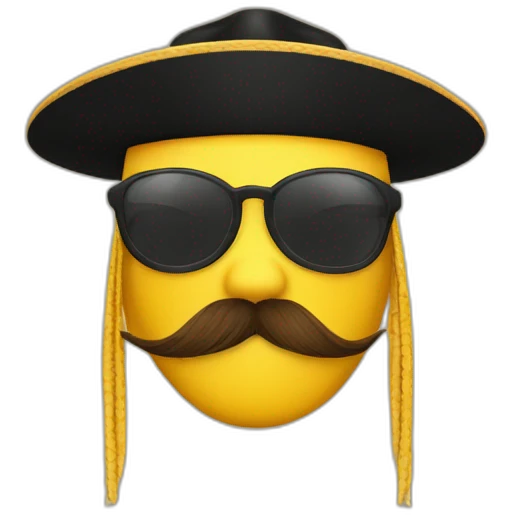yellow sedge hat and fu Manchu moustache emoji