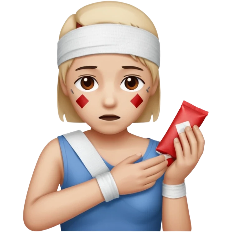 Generate a realistic emoji of a package being unpacked and the person is sad because they got hurt by the package emoji